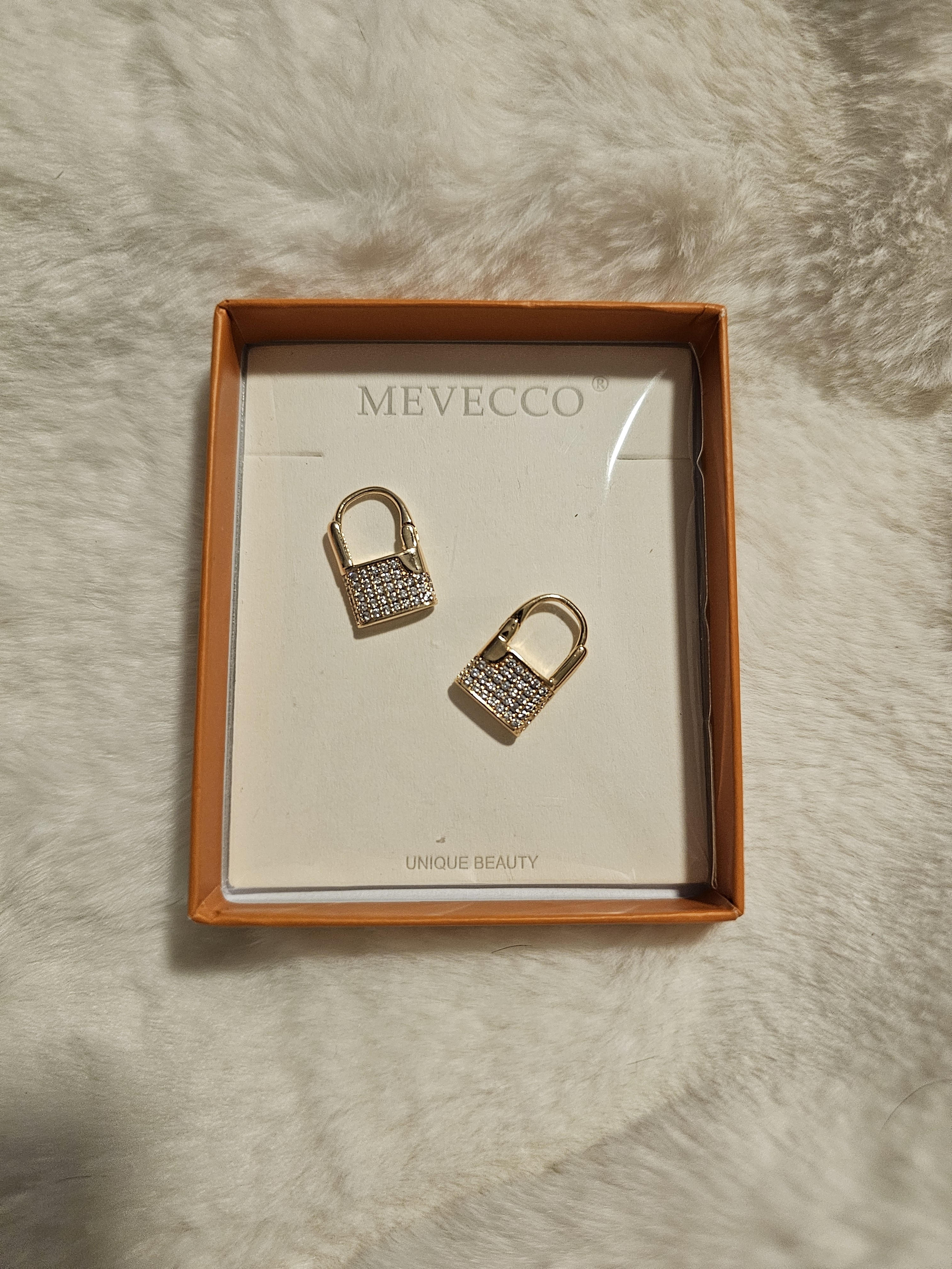 Mevecco Lock Earrings Padlock Huggie Hoop Earrings 18k Gold Plated Micro Pave Cz